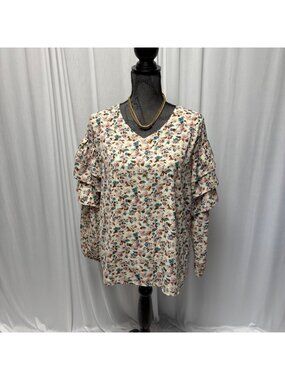 The Nines Floral Blouse Womens Medium Ruffle Sleeve Cottagecore Romantic Top
